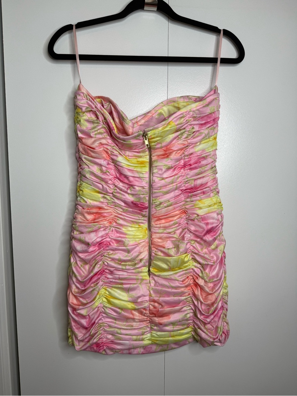 Loveshackfancy Nerra Mini Ruched Strapless Floral Pink Dress Size 8 - Picture 2 of 9